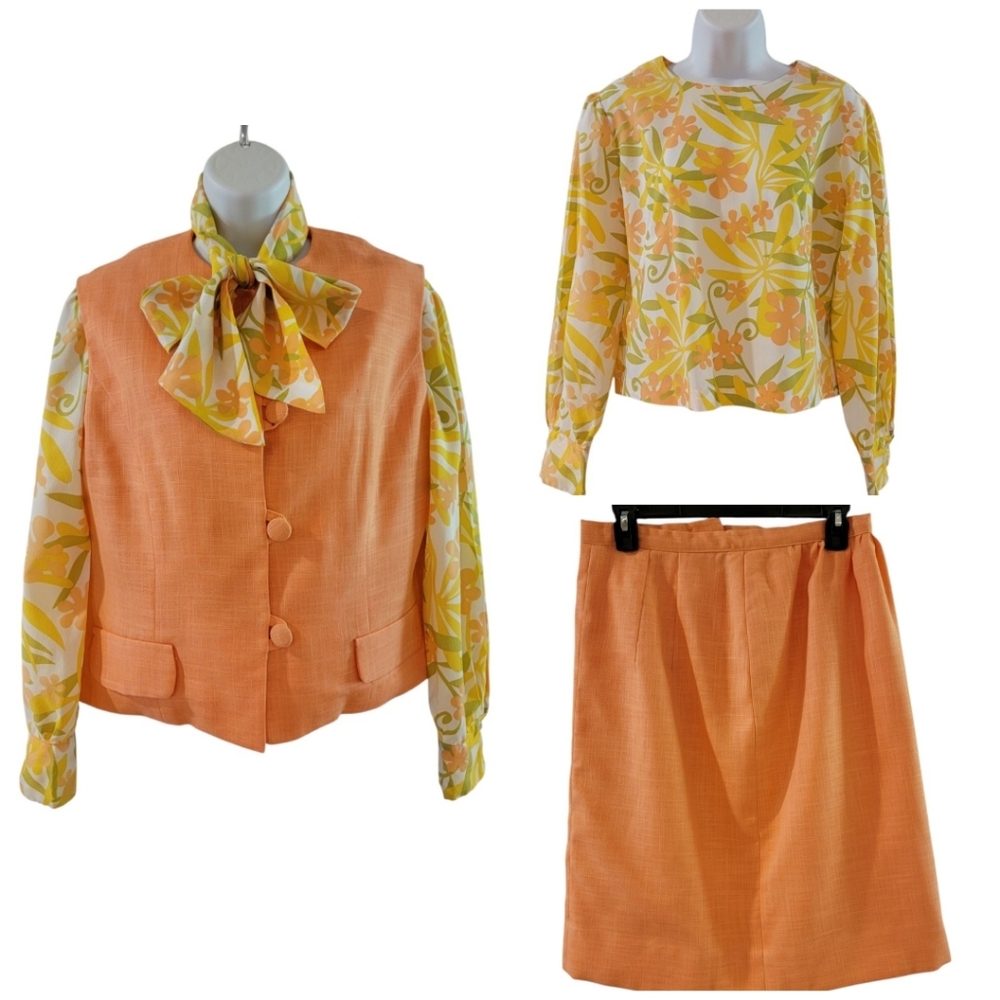 Vintage 50s/60s Handmadeβ 3-Piece Suit Blouse Vest Skirt Size 6/8